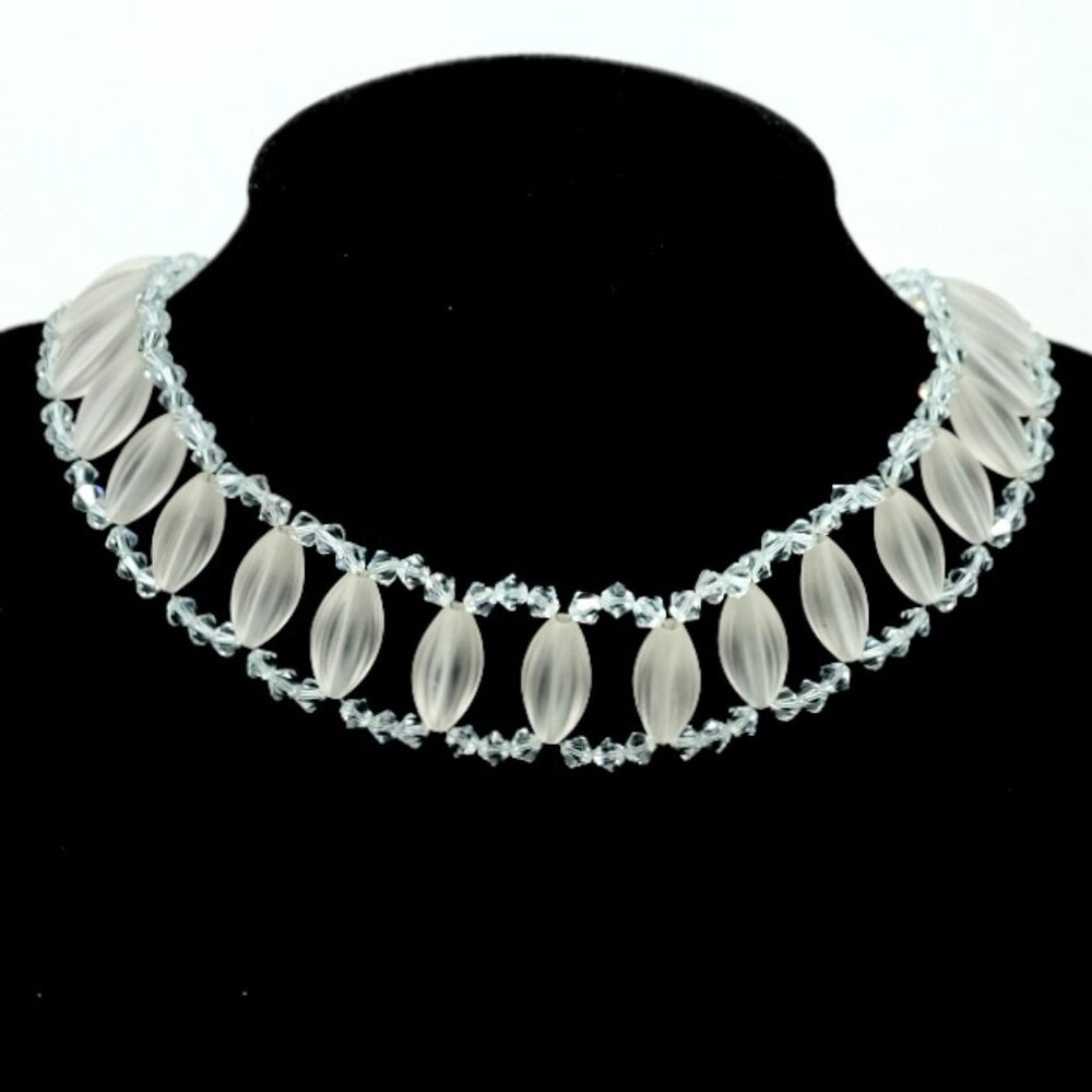 SWAROVSKI~Swan Signed~CLEAR & BLUE CRYSTAL SILVER TONE CHOKER NECKLACE